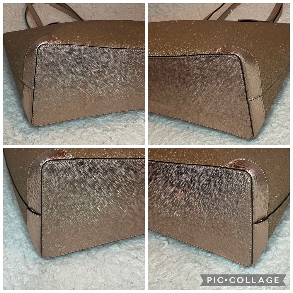 Kate Spade Shimmy Joeley Lola Glitter Rose Gold Zip Top Tote Shoulder Bag - Picture 12 of 17
